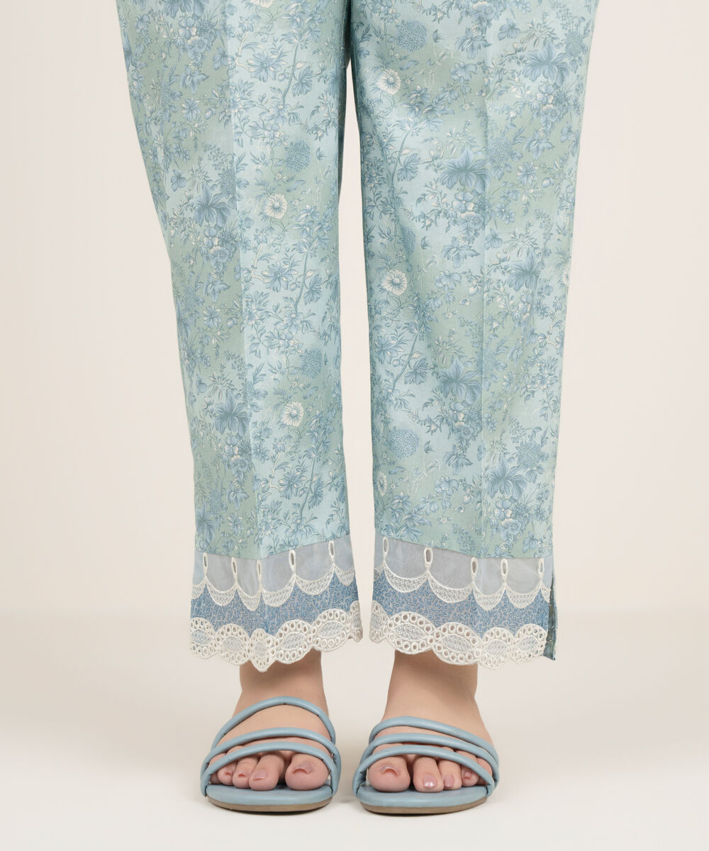 Women's RTW Cambric Embroidered Blue Straight Pants