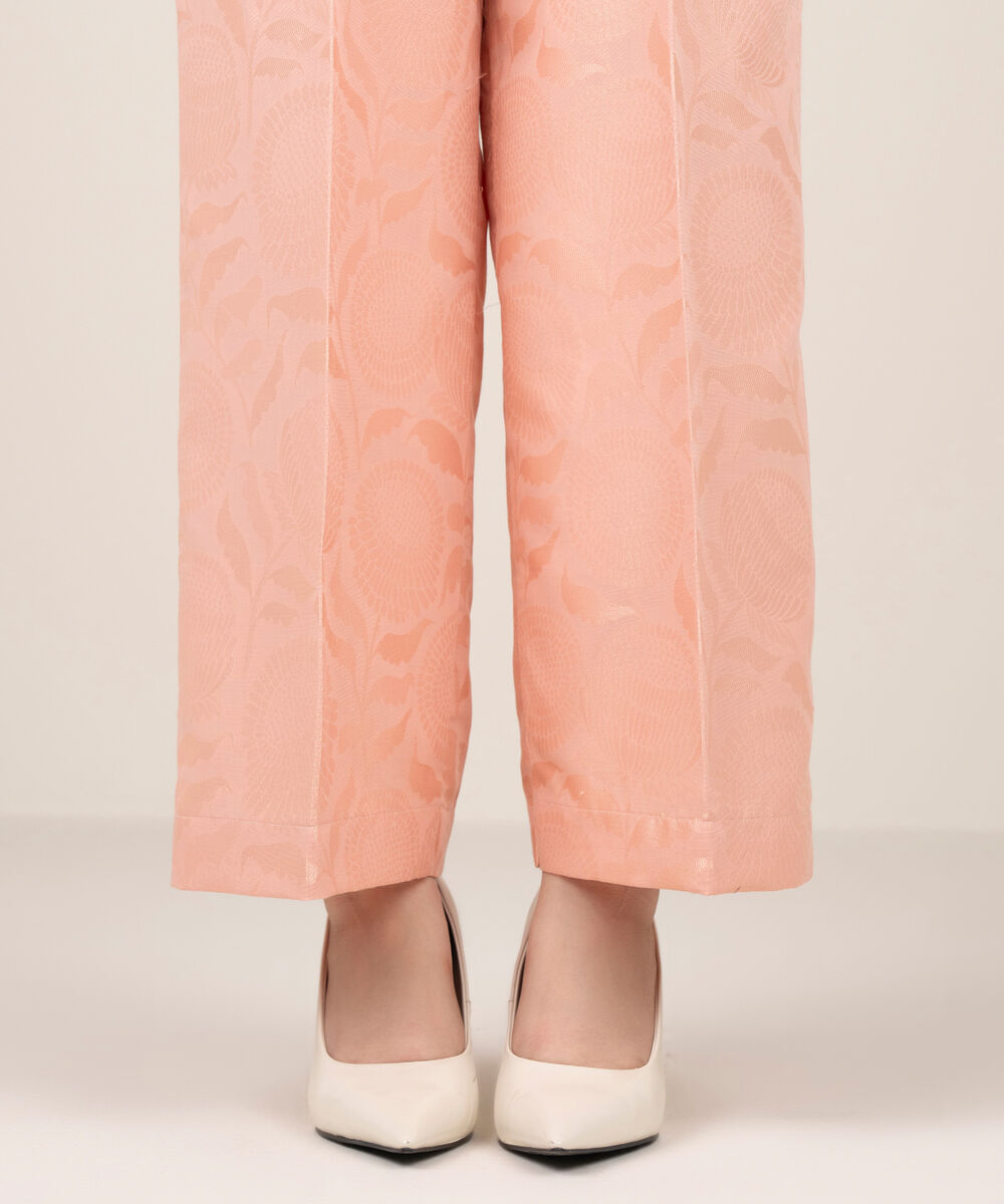 Women's RTW Self Jacquard Leno Solid Pink Culottes