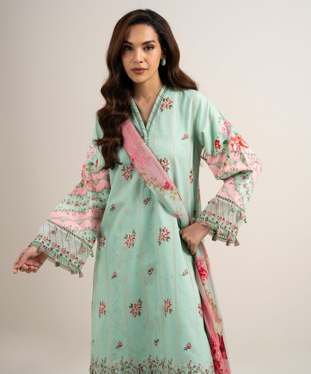 Women's Unstitched Lawn Embroidered Green