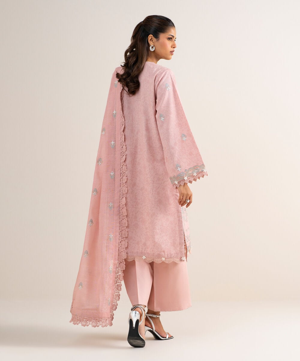 Women's Unstitched Cotton Jacquard Embroidered Pink