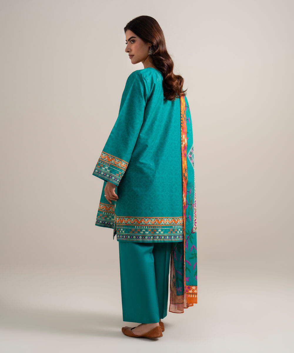 Women's Unstitched Lawn Embroidered Blue 3 Piece Suit