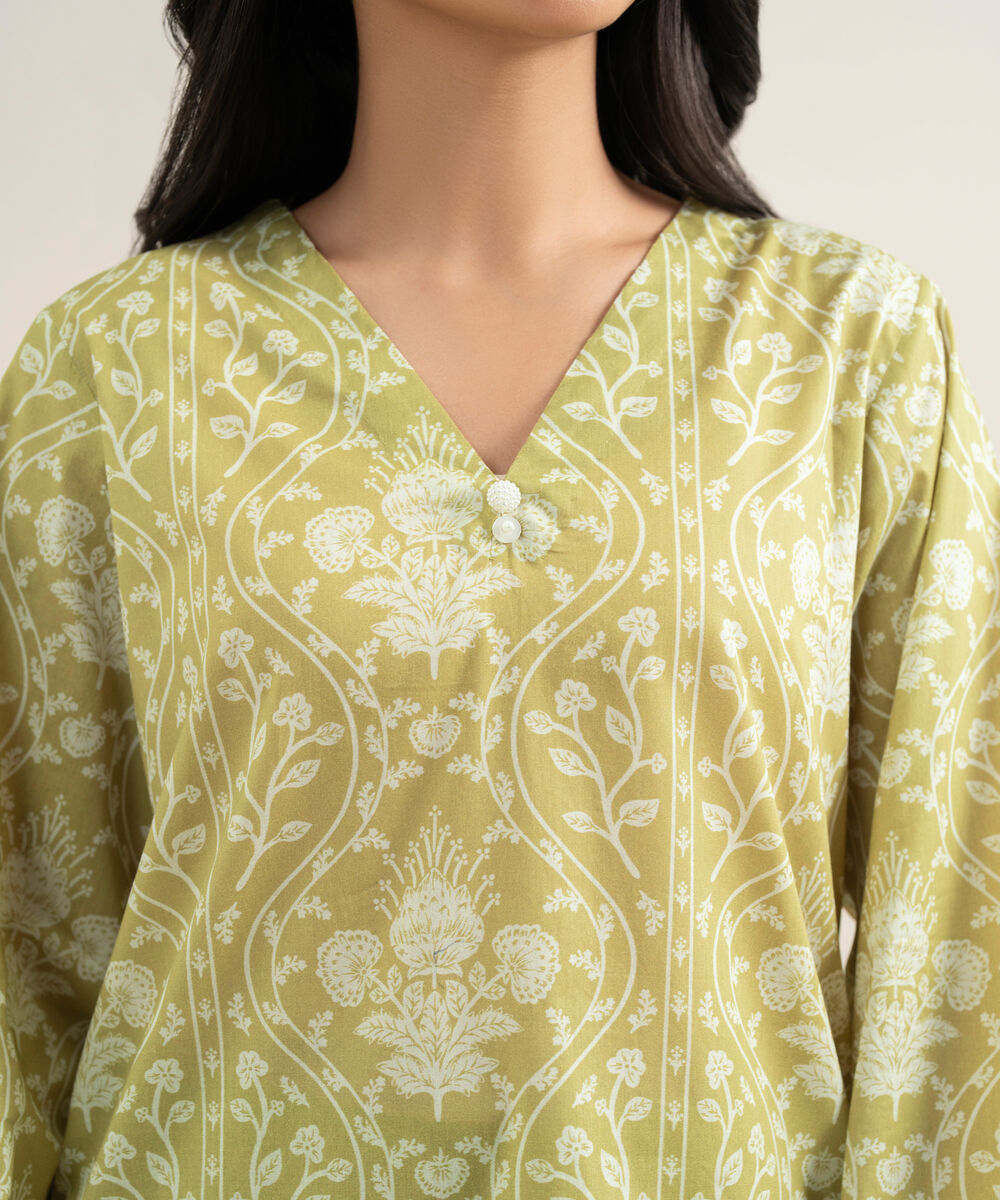 Women's RTW Lawn Printed Green Straight Shirt