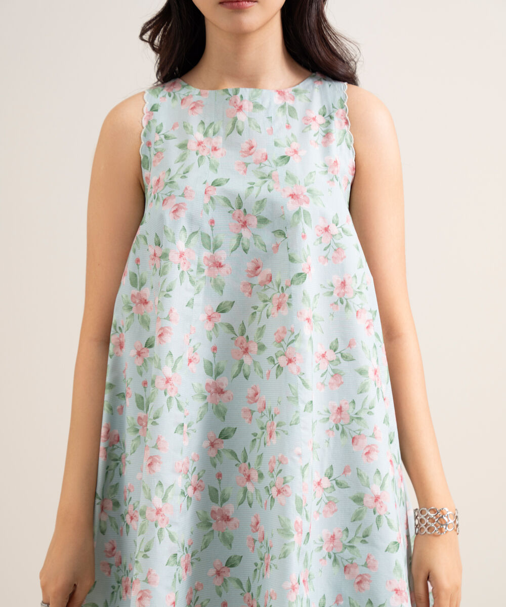 Women's Unstitched Zari Lawn Printed Blue