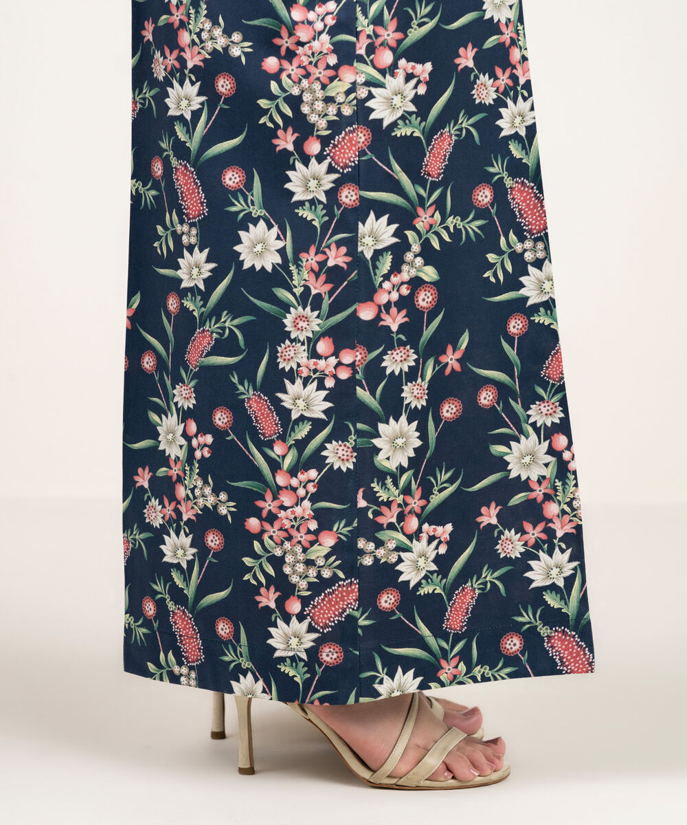 Women's RTW Cambric Printed Blue Flared Pants