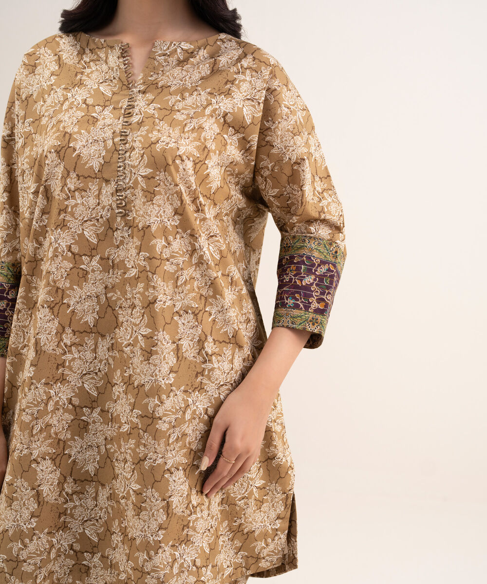 Women's Unstitched Lawn Printed Gold 2 Piece Suit
