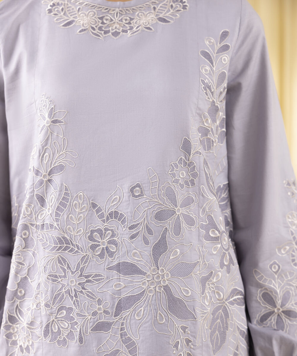 Unstitched Women's Blue Cotton Jacquard 3 Piece Suit