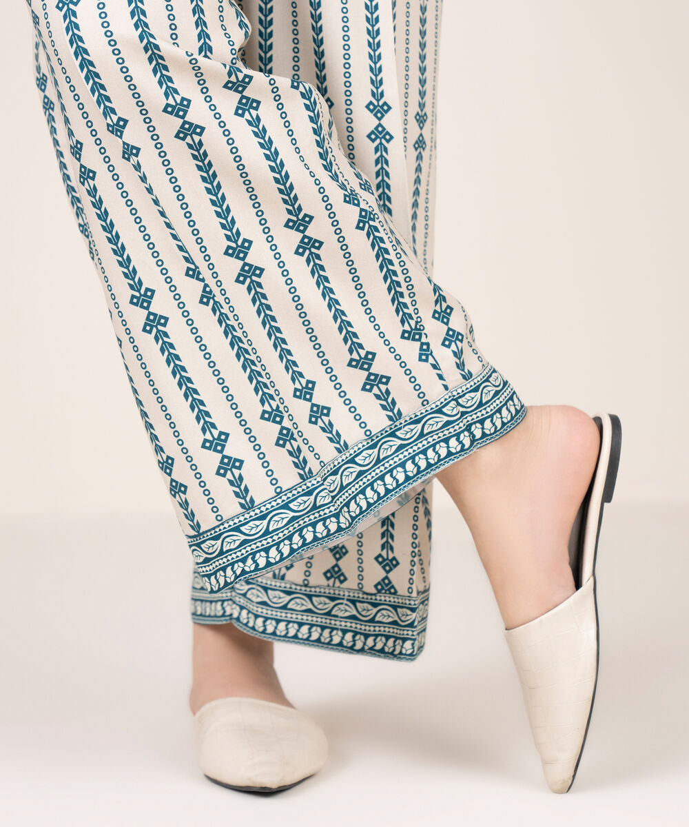 Women's RTW Viscose Linen Printed Off White Culottes