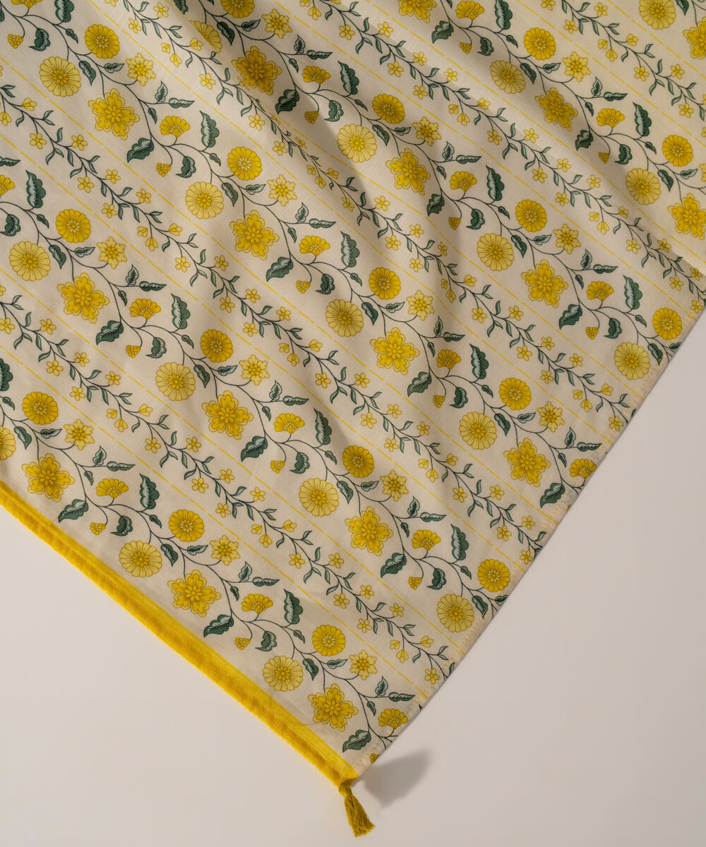 Women's RTW Khaddar Printed Pale Yellow Dupatta