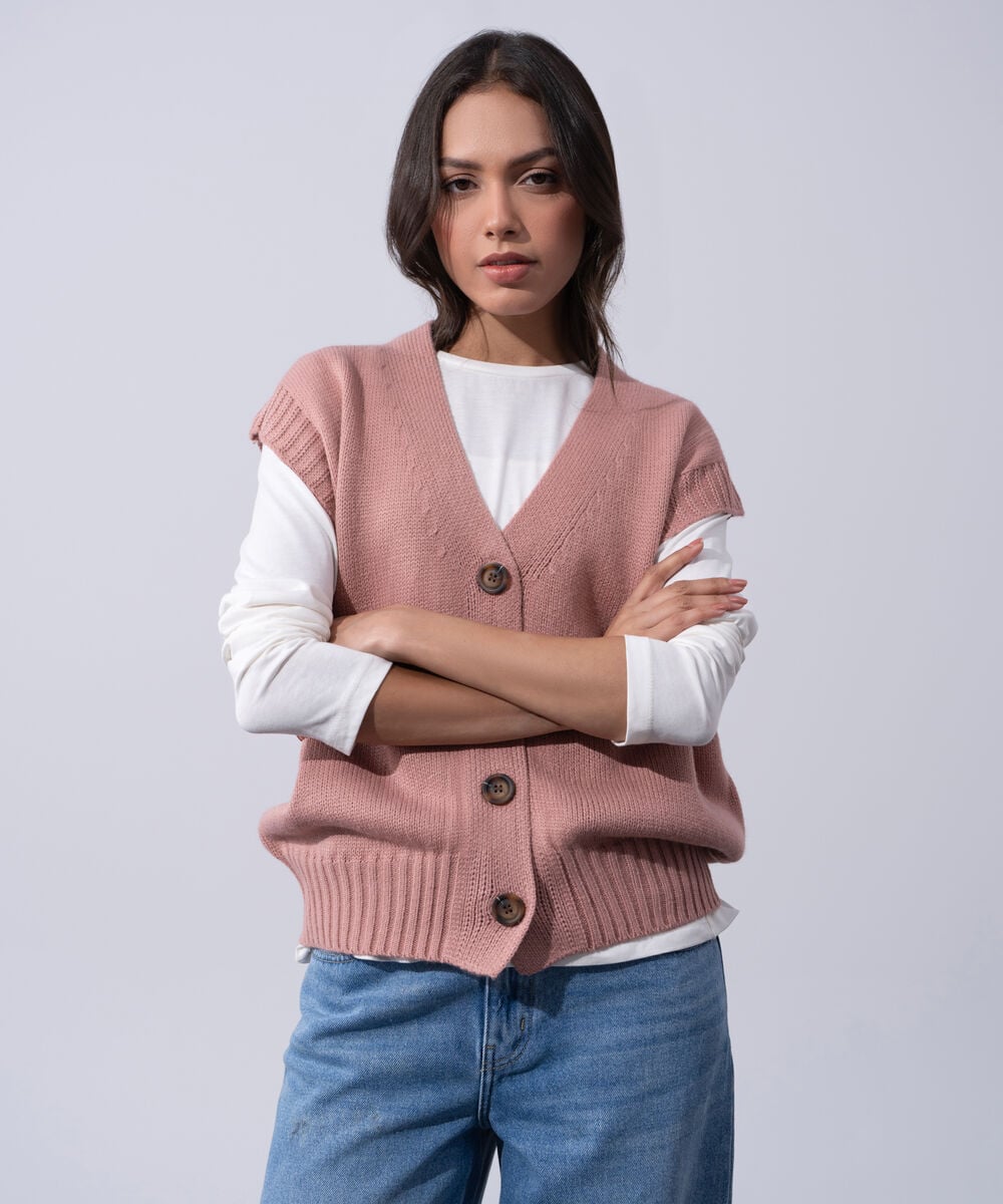 Women's Western Wear Pink Acrylic V-Neck Sweater Vest