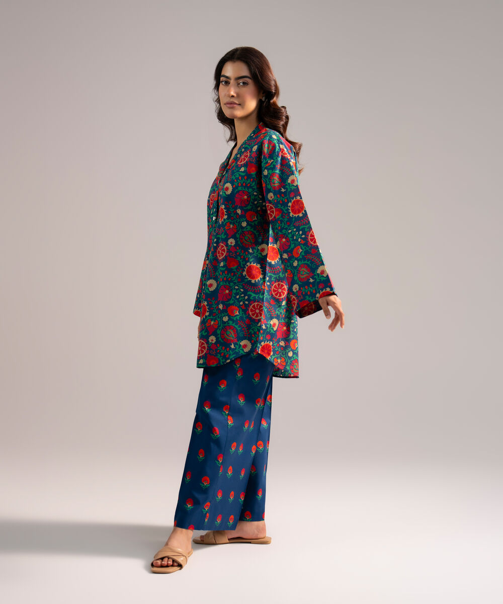 Women's RTW Lawn Printed Dark Blue 2 Piece Suit