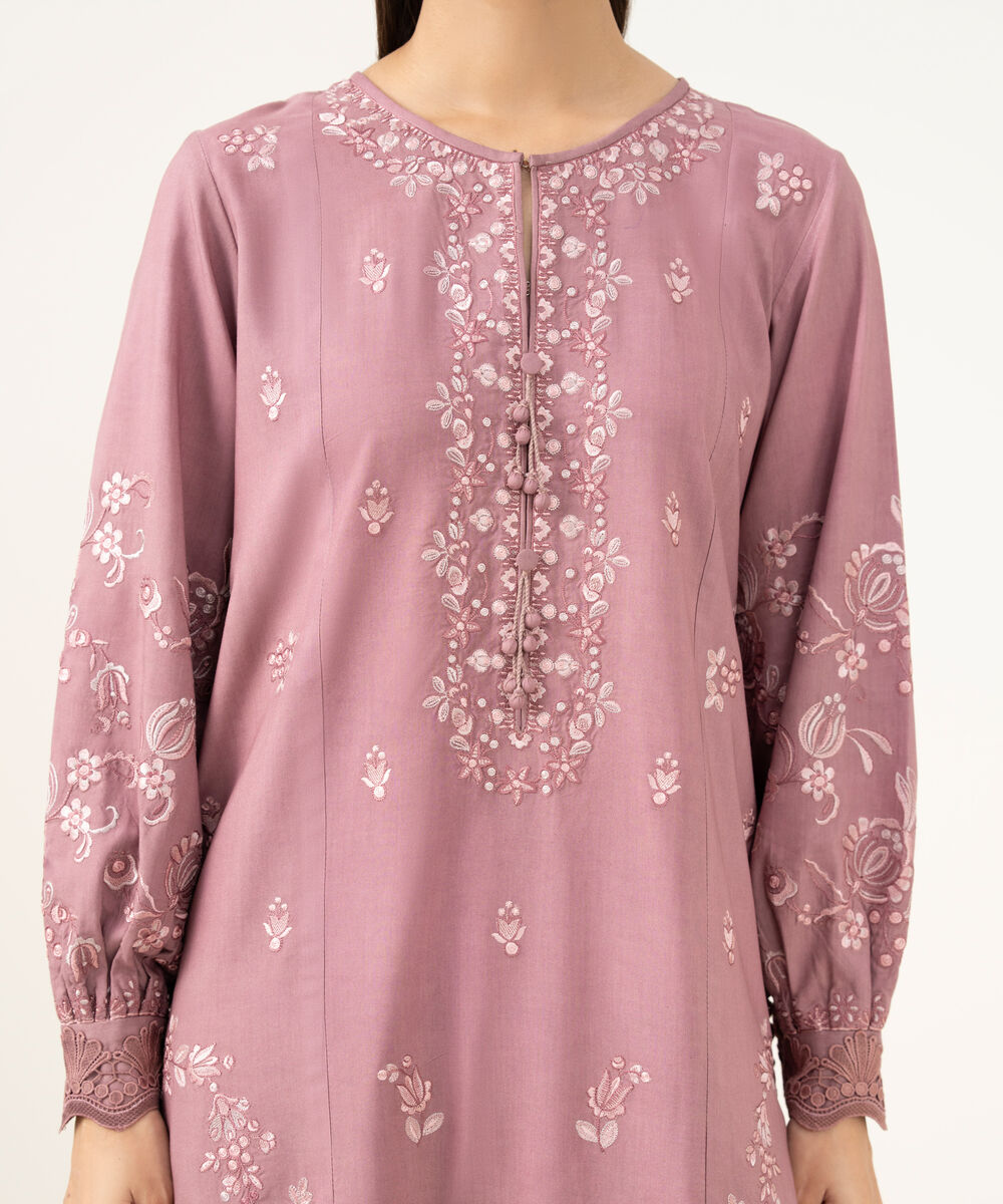 Women's Unstitched Embroidered Linen Mauve 3 Piece Suit