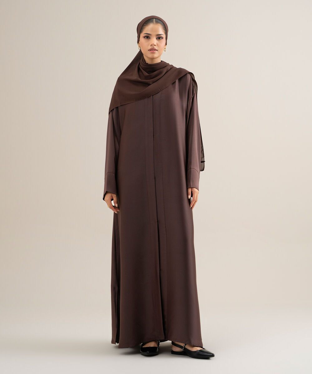 Women's Polyester Brown Regular Abaya Set