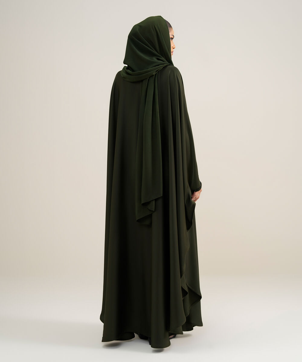 Women's Polyester Green Embellished Cape Abbaya Set