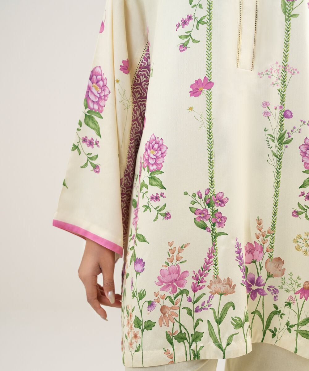 Women's RTW Dobby Printed Pale Yellow 2 Piece Suit