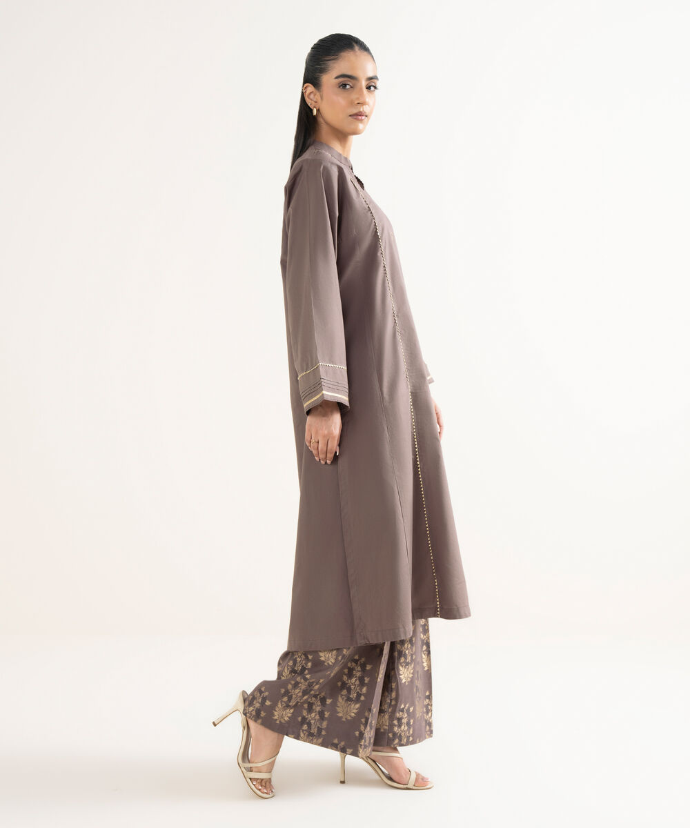 Women's RTW Cambric Solid A-Line Brown Shirt