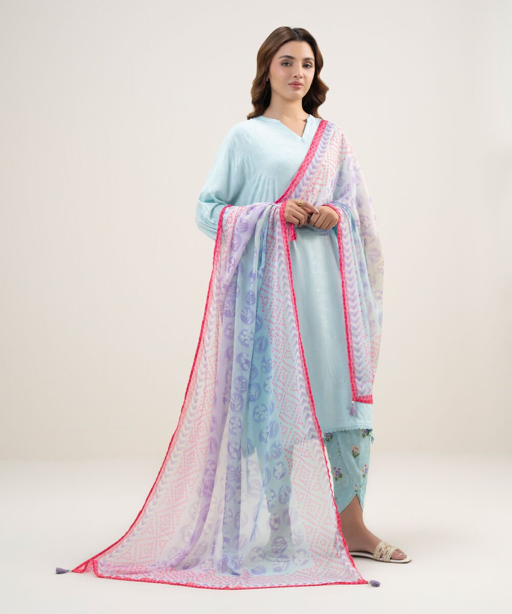 Blended Tissue Printed Blue Dupatta