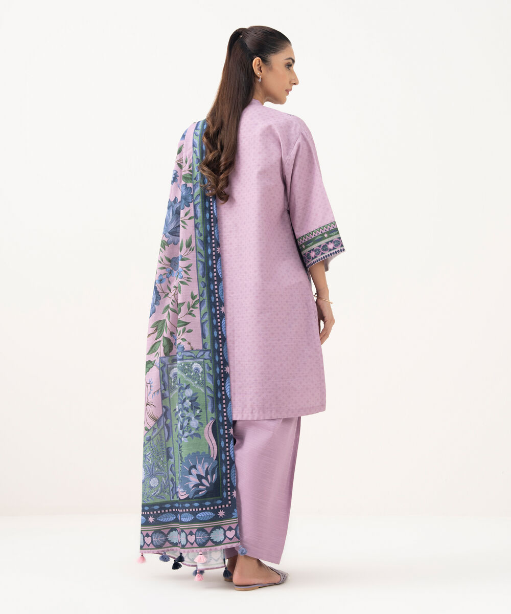 Women's Unstitched Khaddar Embroidered Purple 3 Piece Suit