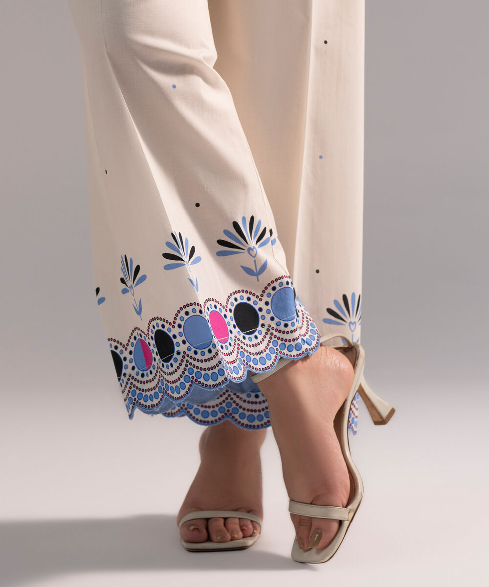 Women's RTW Cambric Printed Off White Culottes