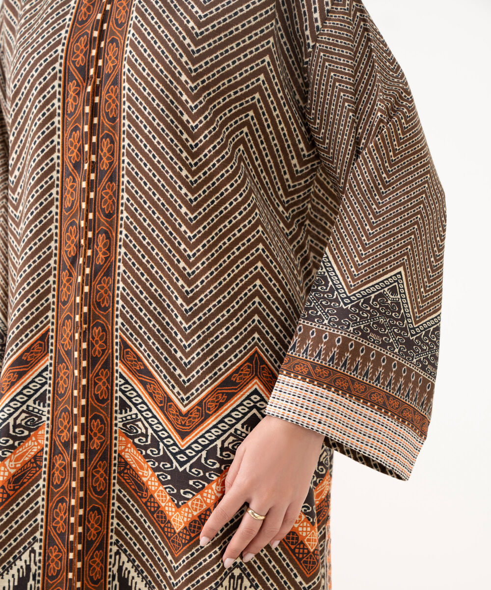 Women's RTW Cotton Embroidered Brown Front Open Shirt