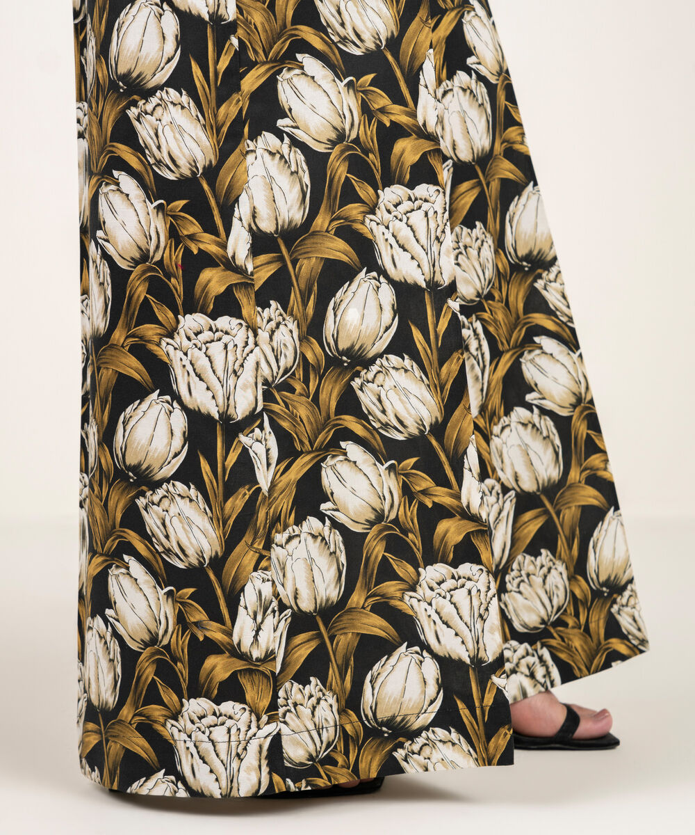 Women's RTW Cambric Printed Black Flared Pants