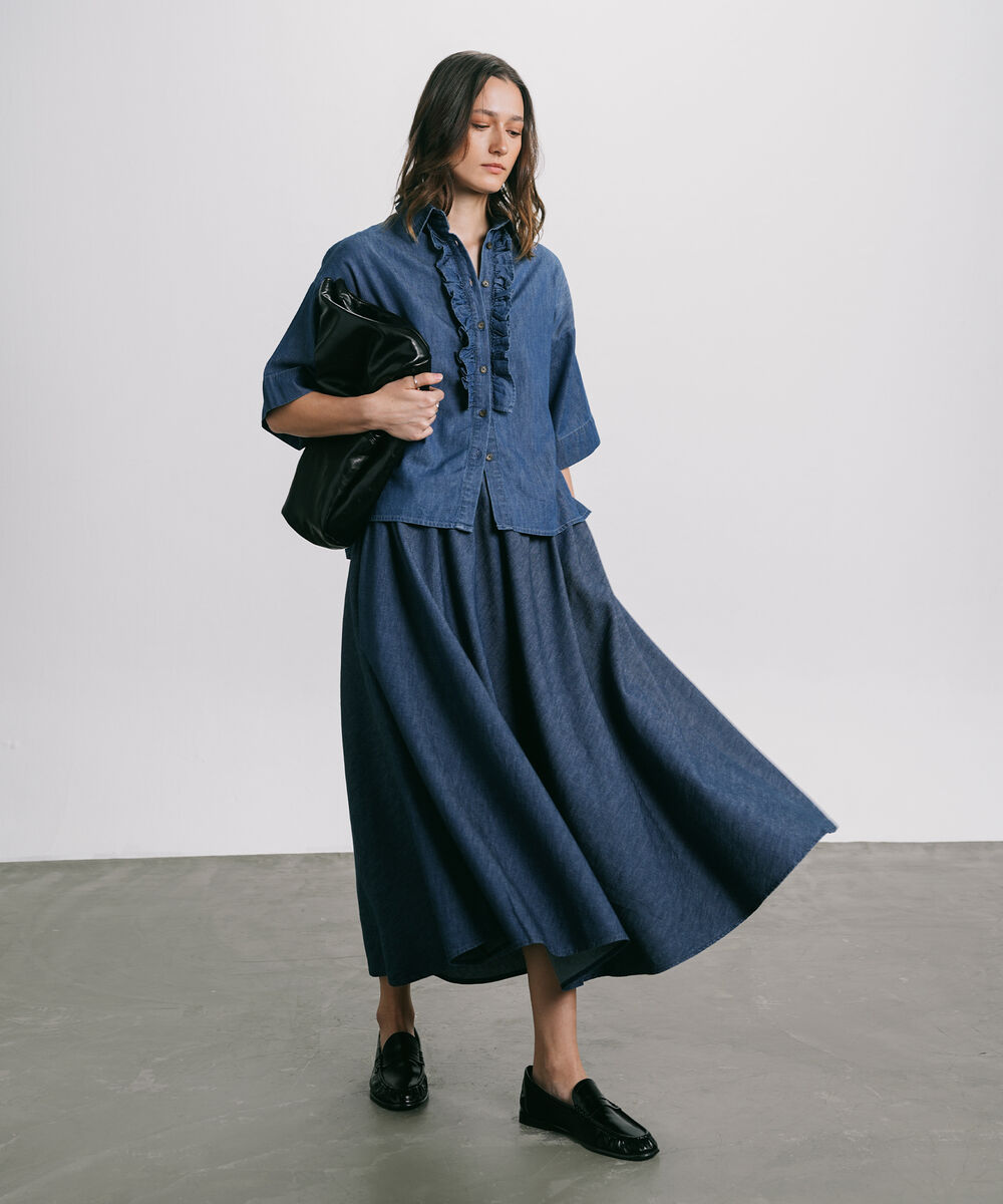 Women's Western Wear Medium Wash Flared Denim Skirt