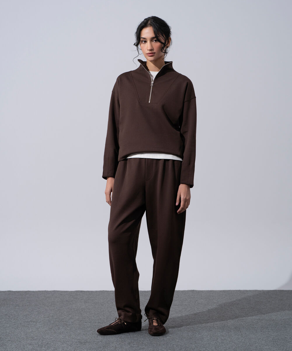 Women's Western Wear Brown Funnel Neck Jumper