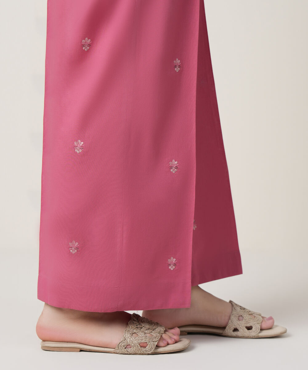 Women's RTW Cambric Pink Embroidered Trousers
