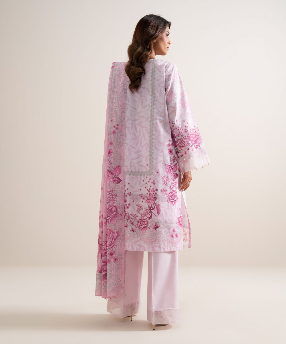 Women's Unstitched Lawn Embroidered Pink 3 Piece Suit