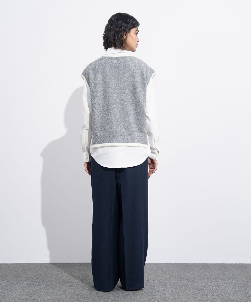 Women's Western Wear Grey V-Neck Knit Sweater