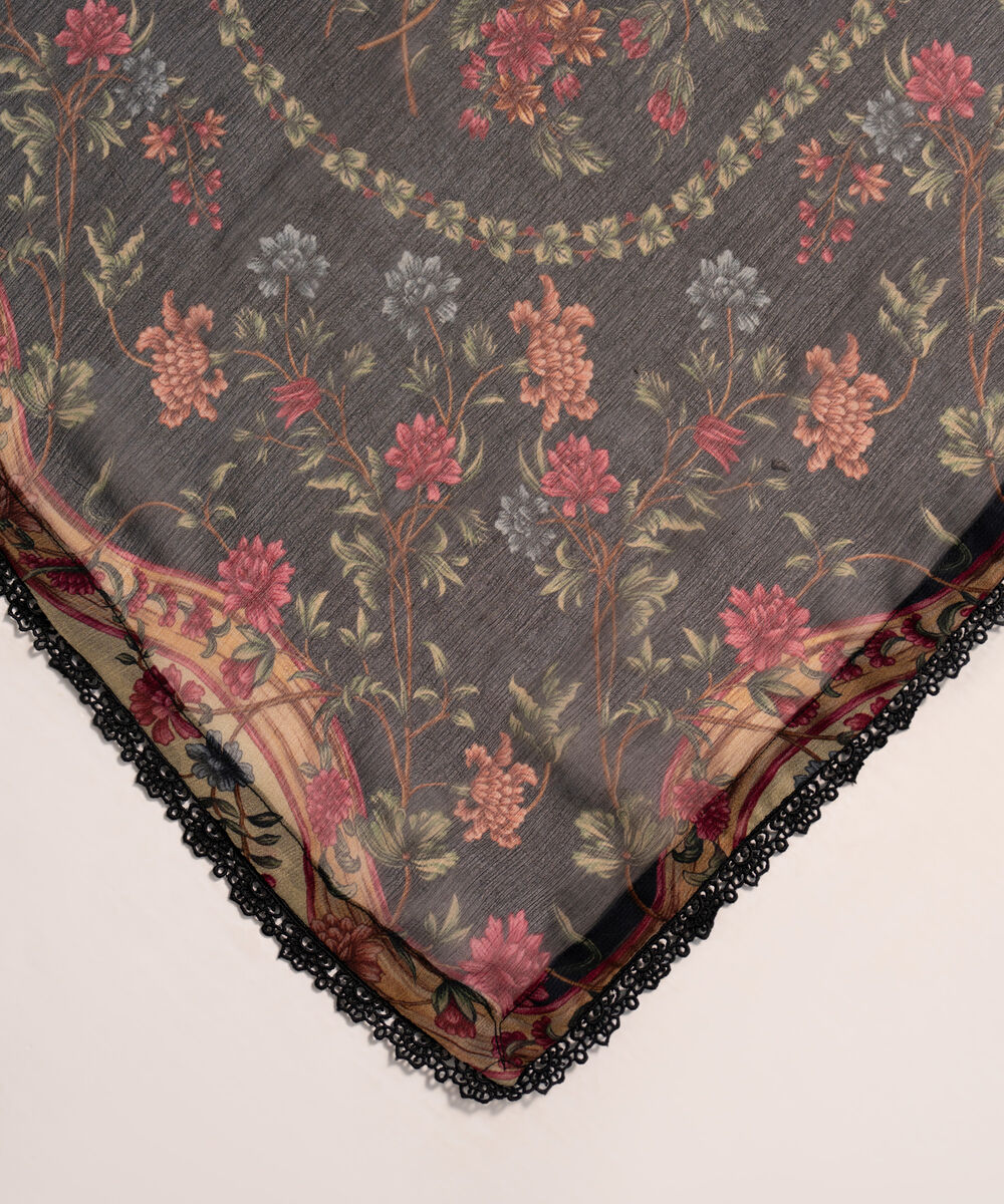 Blended Chiffon Printed Black Dupatta
