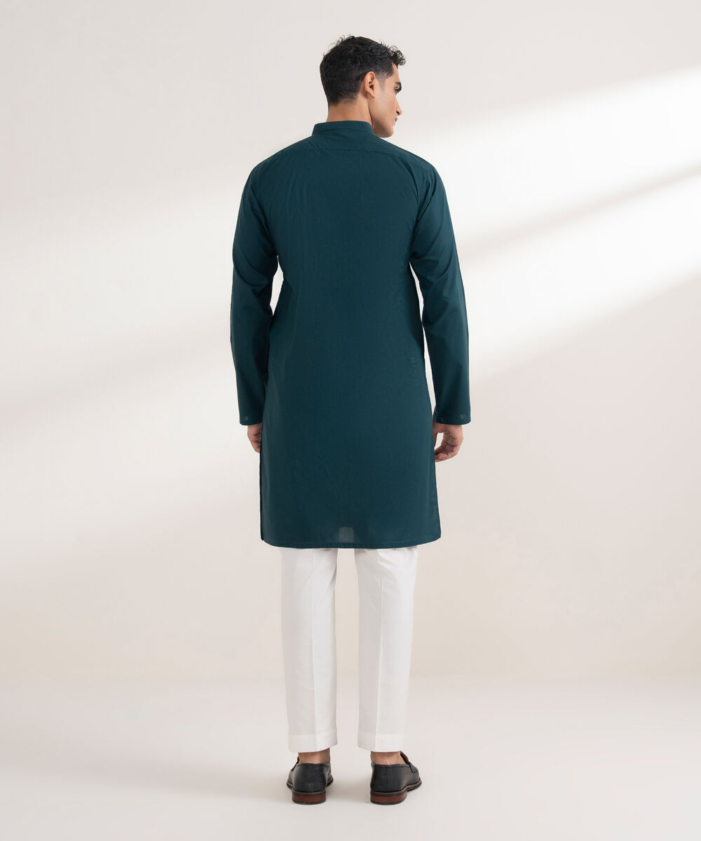 Men's Stitched 100% Cotton Teal Kurta