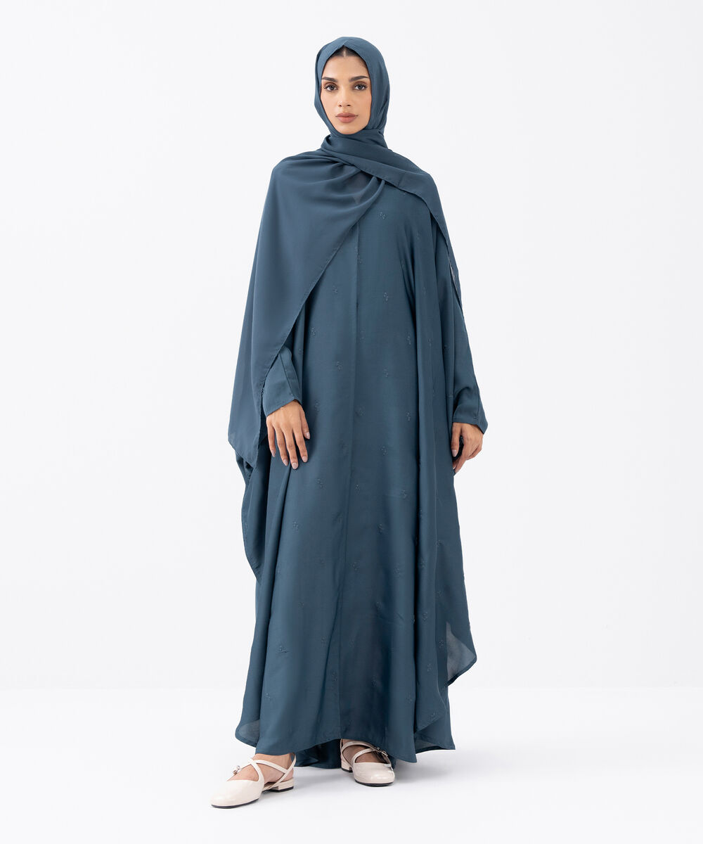 Women's Grey Polyester Abaya Set
