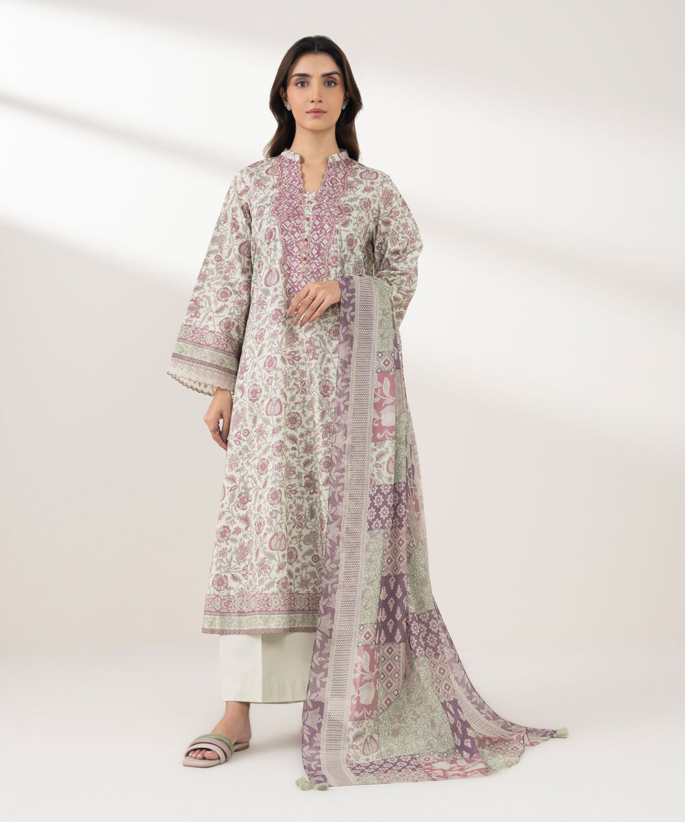 Women's Unstitched Lawn Embroidered Multi 3 Piece Suit