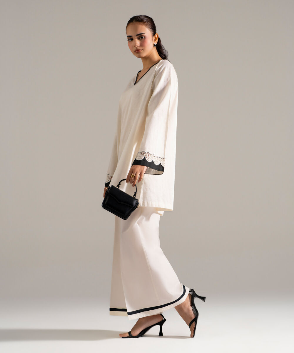 Women's RTW Dobby Printed Off White Straight Shirt