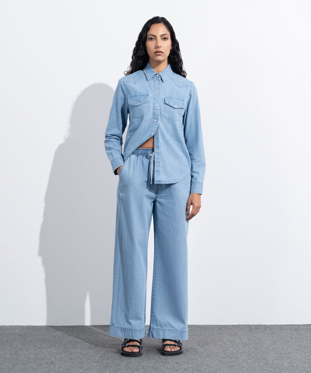 Women's Western Wear Blue Denim Pull-On Trouser