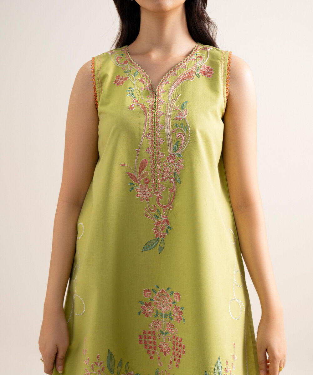 Women's Unstitched Embroidered Textured Lawn Parrot Green 3 Piece Suit