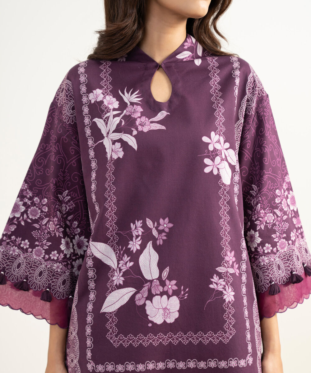 Women's Unstitched Lawn Printed Purple 3 Piece Suit
