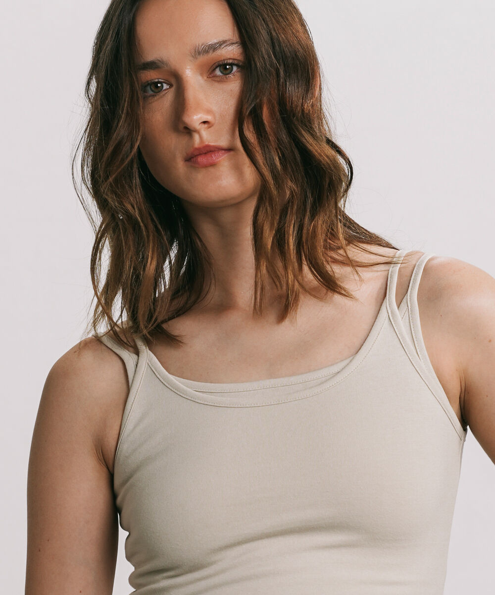 Women's Western Wear Beige Tank Top With Thin Straps