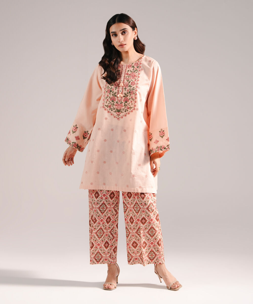 Women's RTW Crosshatch Embroidered Pink 2 Piece Suit