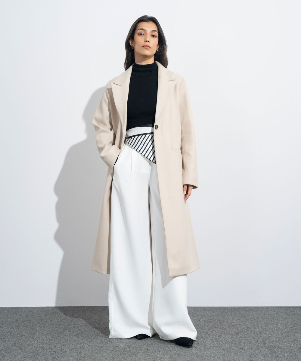 Women's Western Wear Beige One Button Long Coat