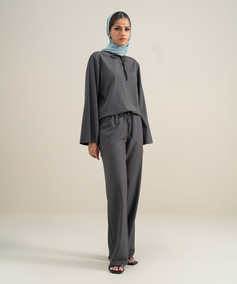Women's Polyester Grey Modest Trousers