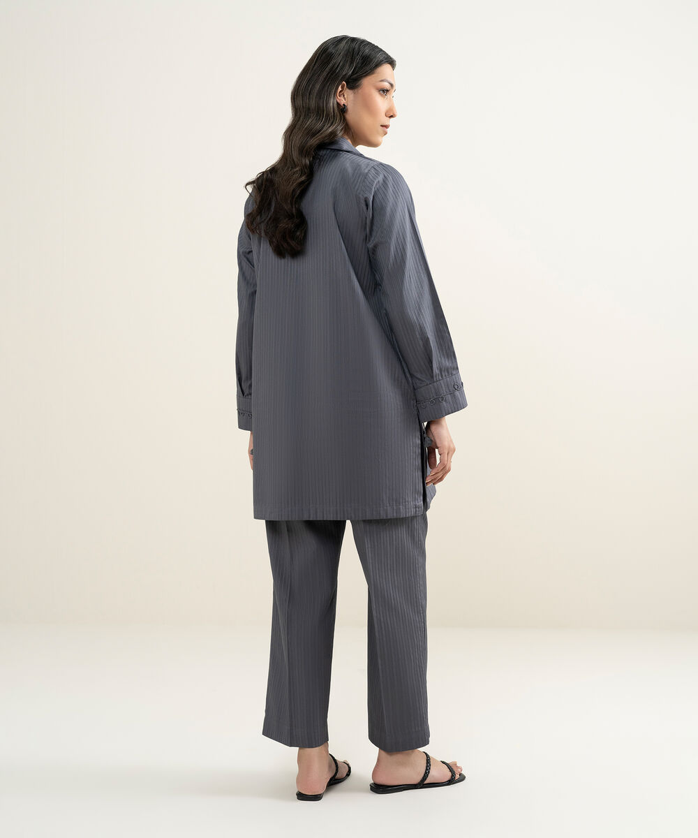 Women's RTW Dobby Solid Grey Straight Shirt