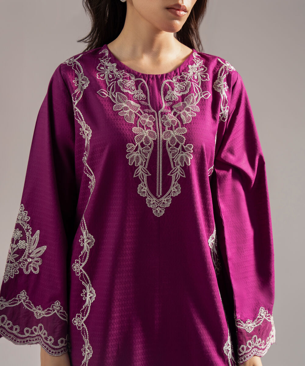 Women's RTW Dobby Embroidered Purple 3 Piece Suit