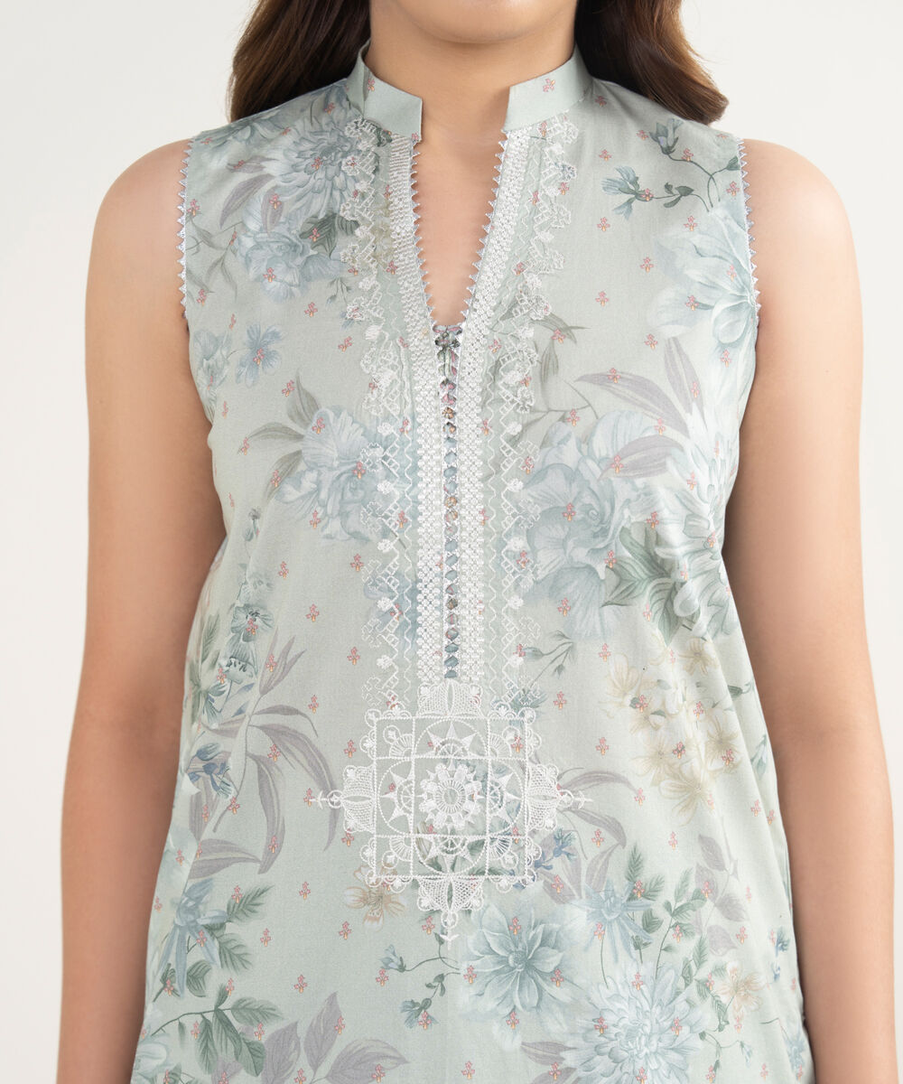 Women's Unstitched Lawn Embroidered Green 3 Piece Suit