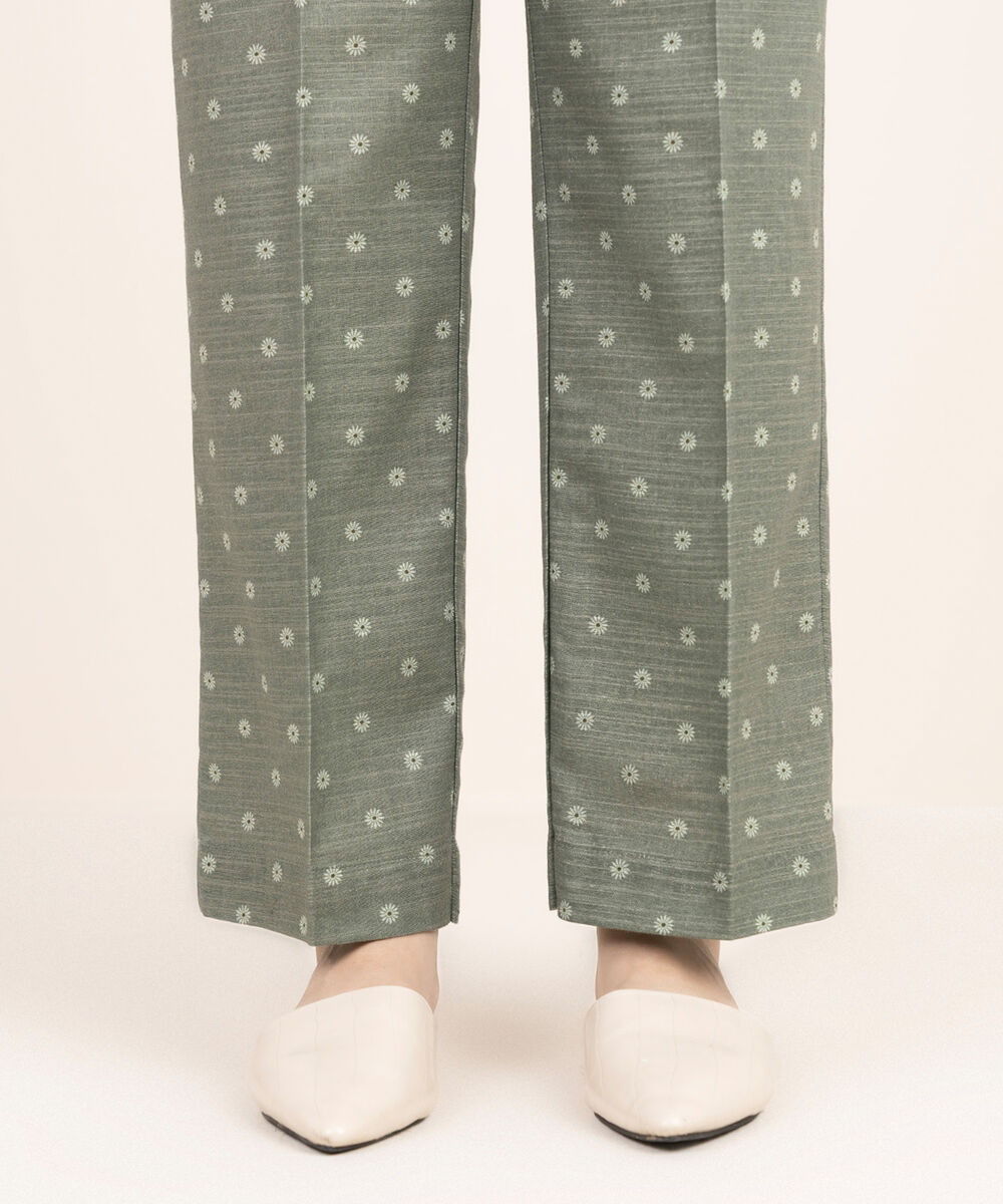 Women's RTW Khaddar Printed Grey Straight Pants