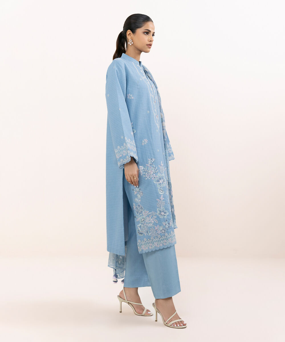 Women's Unstitched Linen Jacquard Dyed Three Piece Suit