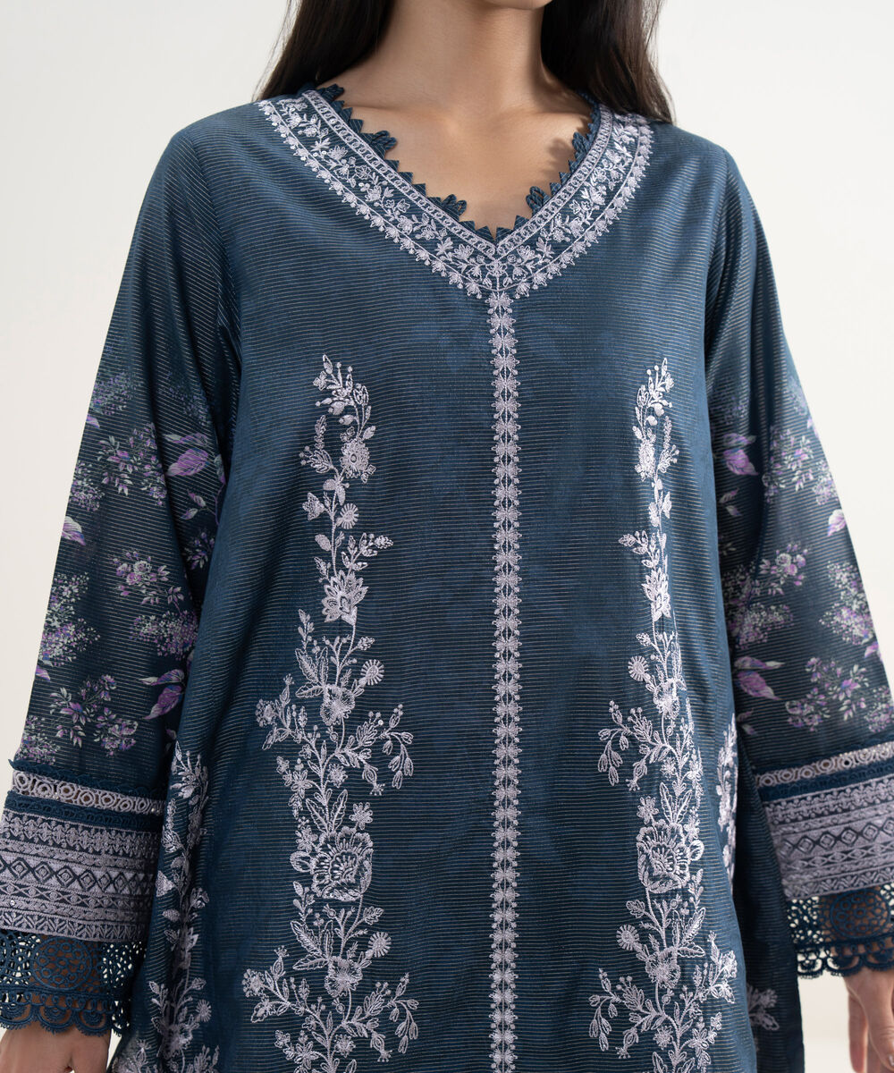 Women's RTW Zari Lawn Embroidered Dark Blue 2 Piece Suit