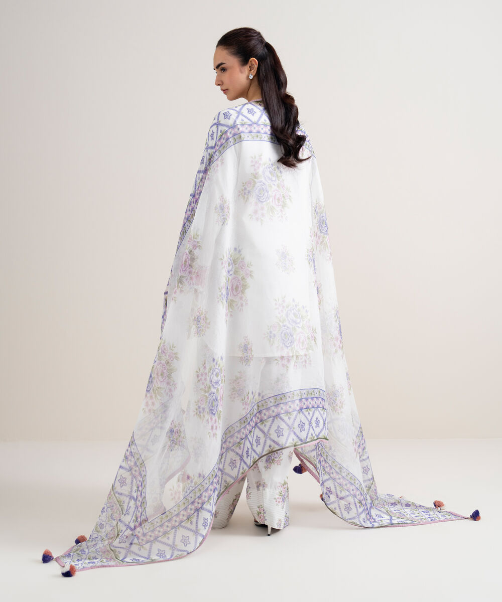 Women's Unstitched Fine Cotton Satin Embroidered Off White