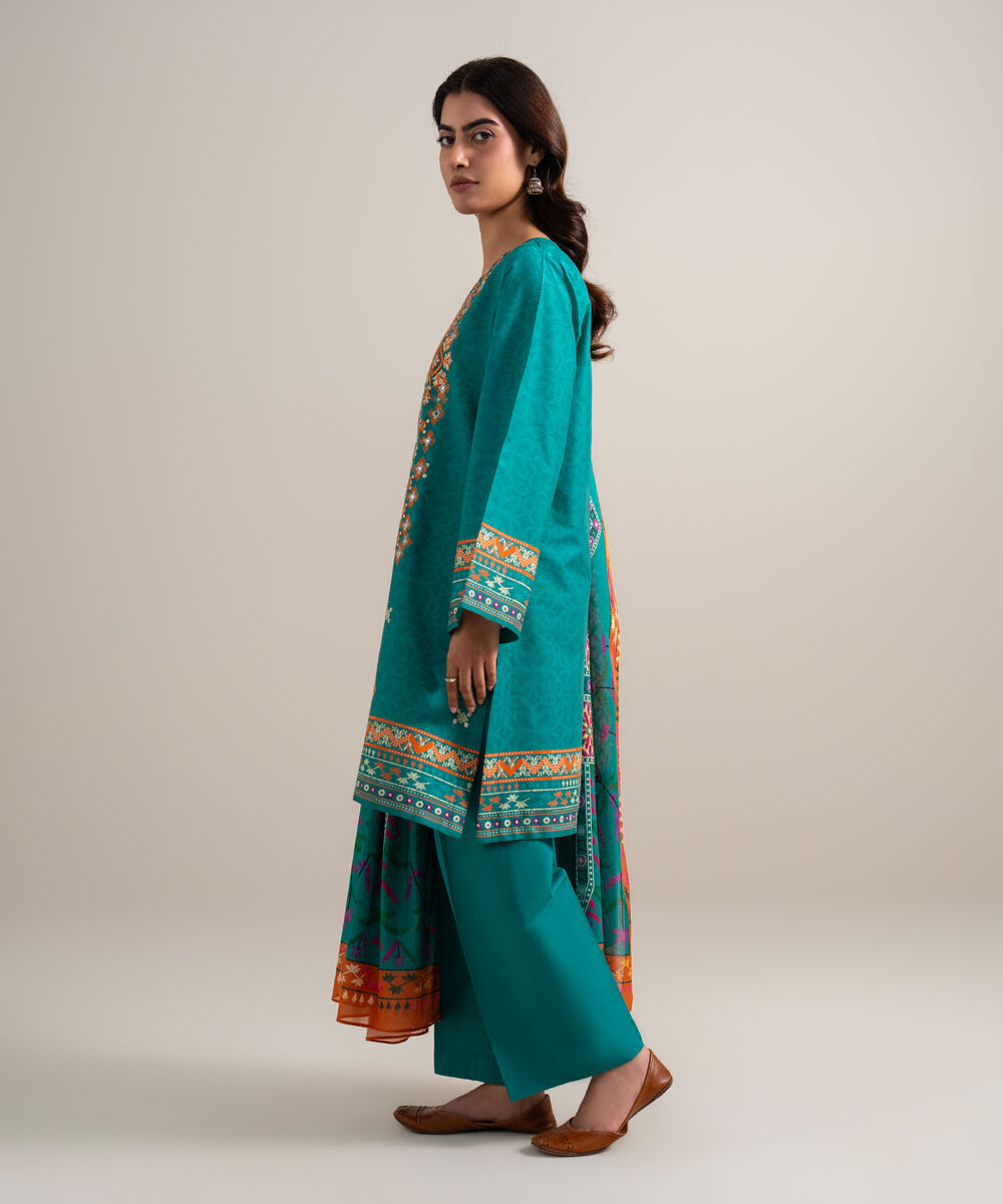 Women's Unstitched Lawn Embroidered Blue 3 Piece Suit