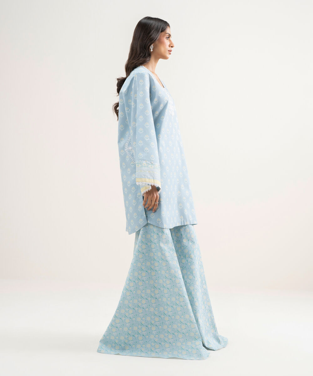 Women's Unstitched Lawn Embroidered Ice Blue 2 Piece Suit